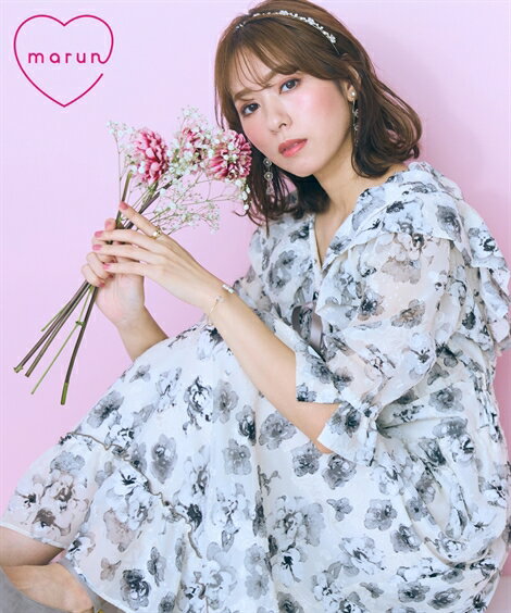 ワンピース 大きいサイズ バルーン衿フリルワンピース marunレディース 可愛い フェミニン デー