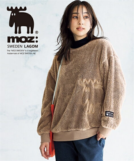 ＼クーポン有／トップス moz（モズ）ひょっこりエルク刺しゅうボアフリーストップス レディース 大きいサイズ 30代 40代 50代 春秋冬 スマイルランド smileland もず モズあったか防寒 ぽっちゃりのサムネイル