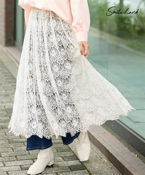スカート 大きいサイズ 総レーススカート(ペチコート付き)レディース 30代 40代 50代 春 夏 秋 冬 トレンドカラー お出かけ 体型カバー あったか ス...