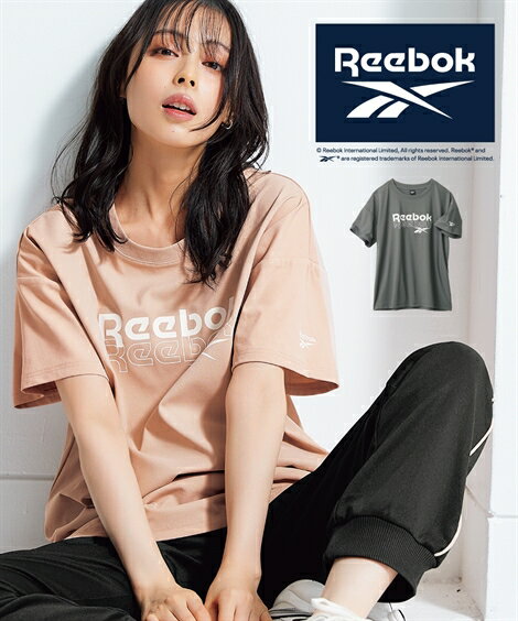 \クーポン有/スポーツウェア・フィットネスウェア <大きいサイズ>ロゴプリントゆるシルエット半袖Tシャツ(吸汗速乾・UVカット・形態安定)(リーボック)L-10L レディース 30代 40代 50代 女性 運動会 ランニング トレーニングウェア ジム スマイルランド