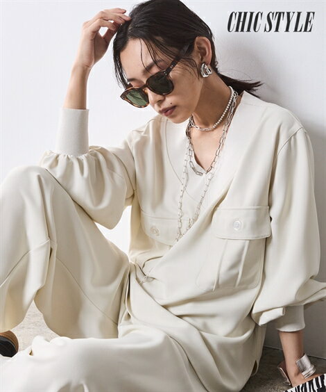 楽天SMILE LAND 楽天市場店＼クーポン有／トップス リブ衿Vネックブラウス＜大きいサイズ有＞シックスタイルレディース 大きいサイズ 20代 30代 40代 50代 春 夏 お出かけ 体型カバー スマイルランド smileland