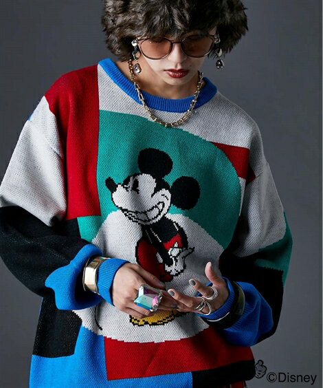 トップス ミッキー/幾何柄ジャガードニット＜大きいサイズ有＞GEVS.レディース 大きいサイズ 20代 30代 40代 50代 秋 冬 お出かけ シンプル ベーシック カジュアル 体型カバー スマイルランド smilelandのサムネイル