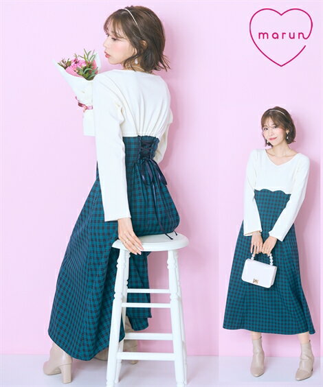 ワンピース ＜大きいサイズ＞ドッキングチェックワンピース marunレディース 大きいサイズ 20代 30代 40代 50代 春 夏 秋 お出かけ シンプル ベーシック 体型カバー スマイルランド smileland