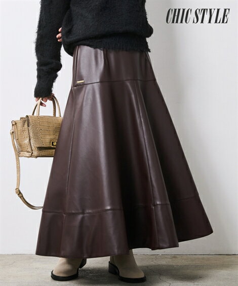 ＼クーポン有／スカート フェイクレザーフレアスカート＜大きいサイズ有＞シックスタイルレディース 大きいサイズ 20代 30代 40代 50代 春 夏 秋 お出かけ シンプル ベーシック 体型カバー スマイルランド smileland