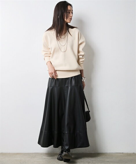 SMILE LAND 楽天市場店の＼クーポン有／スカート フェイクレザーフレアスカート＜大きいサイズ有＞シックスタイルレディース 大きいサイズ 20代 30代 40代 50代 春 夏 秋 お出かけ シンプル ベーシック 体型カバー スマイルランド smileland｜アングル2