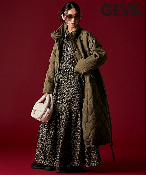 アウター スタンドカラーキルティングロングコート GEVS. 大きいサイズ レディース 30代 40代 50代 春 秋 冬 お出かけ 体型カバー あったか スマイルランド smileland