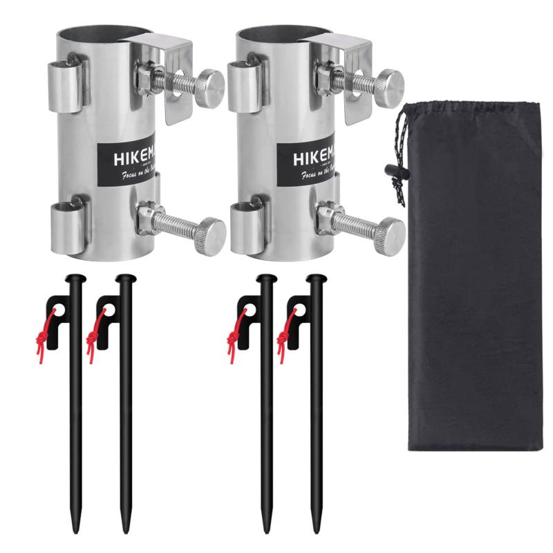 [HIKEMAN] タープポール固定器 ホルダー キャンプ40mm以内 スチール 2個セット スチールペグ4本付 ポール設置 屋外 釣り 旅行 ハイキング 登山 キャンプ用
