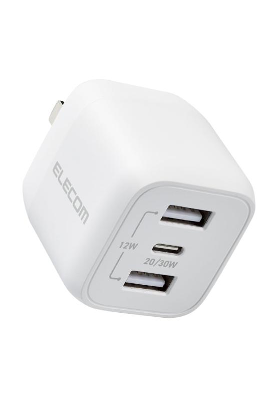 エレコム 充電器 Type-C 3ポート USB-C×1 USB-A×2 32W USB PD対応 折りたたみ式プラグ GaN採用 【 iPhone/iPad/Macbook Air など対応】 ホワイト MPA-ACCP4032WH