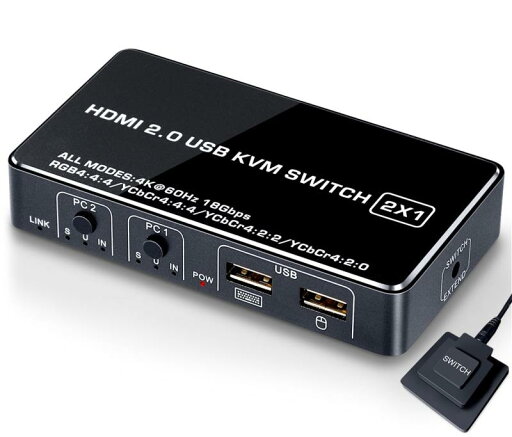 ELEVIEW HDMI KVMスイッチ PC2台用 4K60Hz HDMI2.0対応|モニター・キーボード・マウス共有 省スペース化|アルミニウム合金筐体 バスパワー式(電源不要) 高安定設計 手元スイッチ&USBケーブル ELEVIEW HDMI KVMスイッチ PC2台用 4K60Hz HDMI2.0対応|モニター・キーボード・マウス共有 省スペース化|アルミニウム合金筐体 バスパワー式(電源不要) 高安定設計 手元スイッチ&USBケーブル