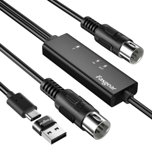 Fasgear USB C MIDIケーブル Type C - USBアダプター付き 6フィート Type C - インアウトMIDIケーブル 音楽キーボード ピアノ PC ノートパソコン MIDI to USB C インターフェイスコンバーター Win Fasgear USB C MIDIケーブル Type C - USBアダプター付き 6フィート Type C - インアウトMIDIケーブル 音楽キーボード ピアノ PC ノートパソコン MIDI to USB C インターフェイスコンバーター Win