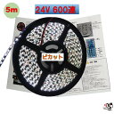 LEDテープライト 24V 5m 防水 防水 5m ホワイト 黒ベース 2835 600連 両端配線15cm 正面発光