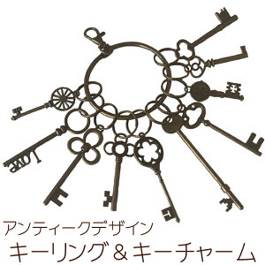 【2/6(土)12:00- 特別企画! 12時間限定全品5%OFFクーポン配布中】送料無料 アンティーク キーリング & キーチャーム 10点 セット / アクセサリー キーチェーン まとめ買い 大人買い お得 ブロンズカラー バッグチャーム ハンドメイド メタルチャーム おしゃれ 雰囲気 シャ