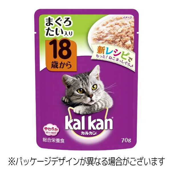 【訳あり】キャットフード カルカンパウチ 賞味期限：2022年8月30日以降18歳から まぐろとたい 70g ゼリー仕立て（ねこ、猫、ネコ）（パウチ、ウェットフード、ペットフード）