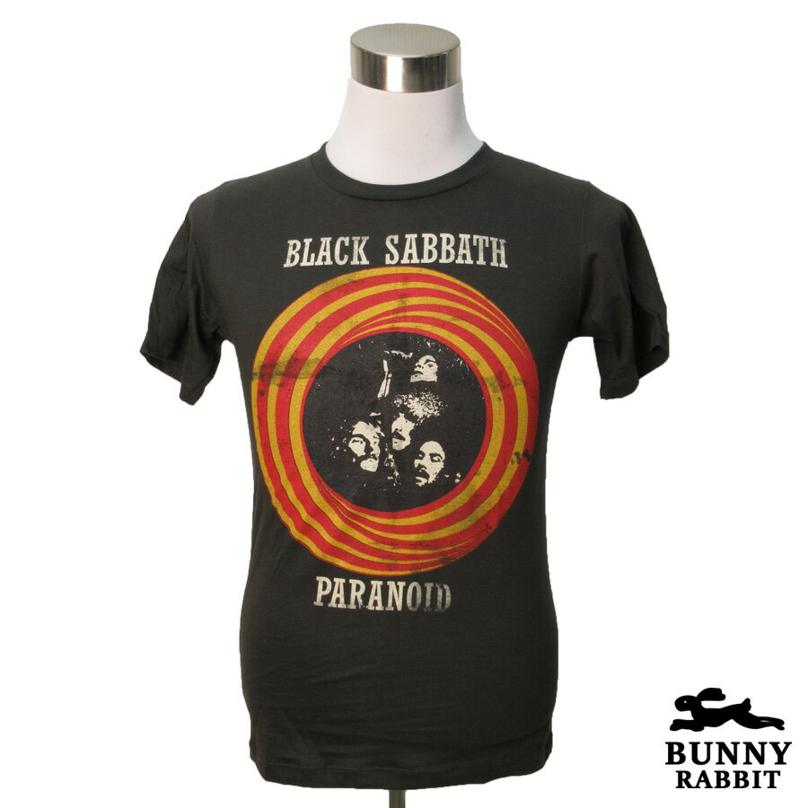 パラノイド デザインTシャツ BUNNY RABBIT Black Sabbath ブラックサバス パラノイド バンドTシャツ ビンテージ風 プリントTシャツ PARANOID ハード・ロック へヴィミュージック 帝王 フェス 音楽 Tシャツ 男女兼用 サイズM＆L