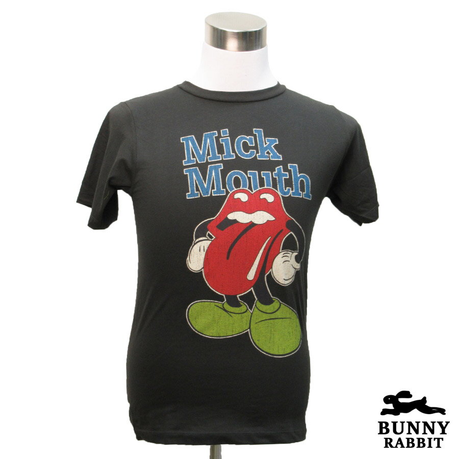 楽天スマイルワゴン楽天市場店デザインTシャツ BUNNY RABBIT ローリングストーンズ MICK MOUTH ミックマウス バンドTシャツ プリントTシャツ ブリティッシュ ロック レジェンド フェス 音楽 ロックT バンドT Tシャツ 男女兼用 サイズM＆L