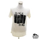 デザインTシャツ BUNNY RABBIT BLACK FLAG ブラック フラッグ ビンテージ風 ロック バンド フェス 白 ホワイト