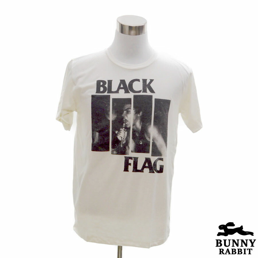 デザインTシャツ BUNNY RABBIT BLACK FLAG ブラック・フラッグ ビンテージ風 パンク ロック ハード・コア バンド フェス 白 ホワイト
