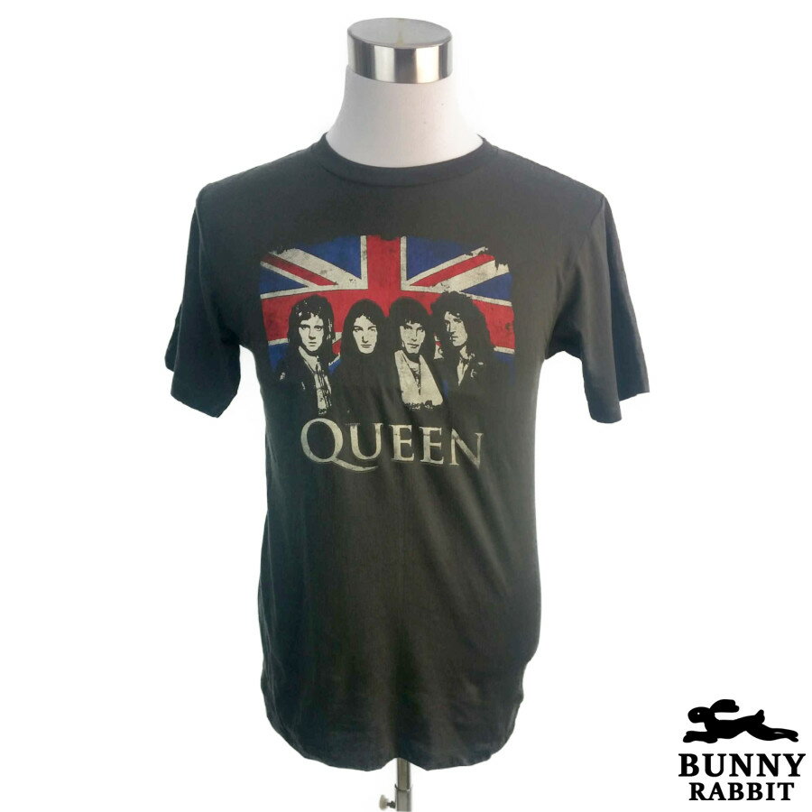 デザインTシャツ BUNNY RABBIT Queen クイーン ビンテージ風 ロック ブリティッシュロック UK レジェンド バンド フェス 黒 ブラック バンドTシャツ