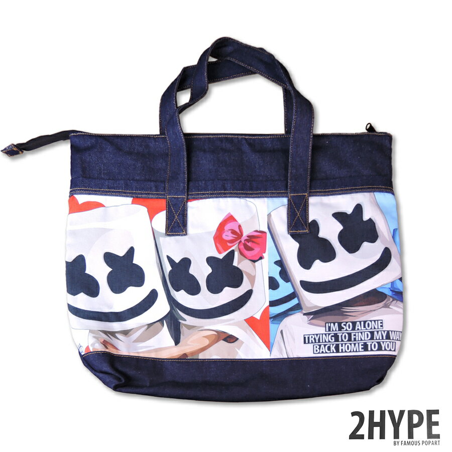 DJ MARSHMELLO マシュメロ KEETATAT SITTHIKET ポップアート デザインバッグ デニム素材 クッション素材入り ネイビー トートバッグタイプ クラブミュージック ダンスミュージック EDMのサムネイル