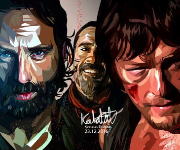 【6/4/20：00-6/12/10：59 ポイント10倍!】Daryl ＆Rick ＆NEGAN（Walking Dead）　ダリル&リック＆ニーガン KEETATAT SITTHIKET キータタット・シティケット ポップアート アートパネル アートフレーム 絵 壁掛け インテリア ウォーキング・デッド 海外ドラマ キャラクター