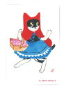 L0005 猫ポストカード アートボード赤ずきんルル【行ってきます】北田浩子
