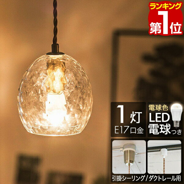 【楽天1位】ペンダントライト北欧 1灯 電球色 LED電球付き 天井照明 ガラスシェード E17 口金 照明 丸 球 楕円 吊り下げ 引掛シーリング ダクトレール シーリングライト ダイニング キッチン リビング 吊下げ灯 ペンダントランプ おしゃれ 1年保証 ■[送料無料]