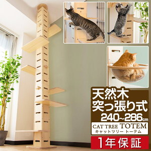 【SALE特価12,320円 4/16昼まで】キャットツリー 突っ張り 全高240~286cm すべり止めマット付き 運動不足 猫ちゃん TOTEM 木製 家具調 組み立て 設置 簡単 爪とぎ スクラッチ 多頭 猫 ねこ ペット スリム おしゃれ ■[送料無料]