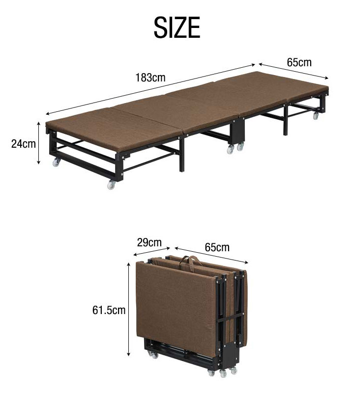 1年保証 ベッド 折りたたみベッド コンパクト 四つ折り 小型ベッド スモール シングル 幅65x183cm 折り畳みベッド 簡易ベッド ベッドフレーム マットレス一体型 省スペース キャスター付き 折りたたみコンパクトベッド ■[送料無料]