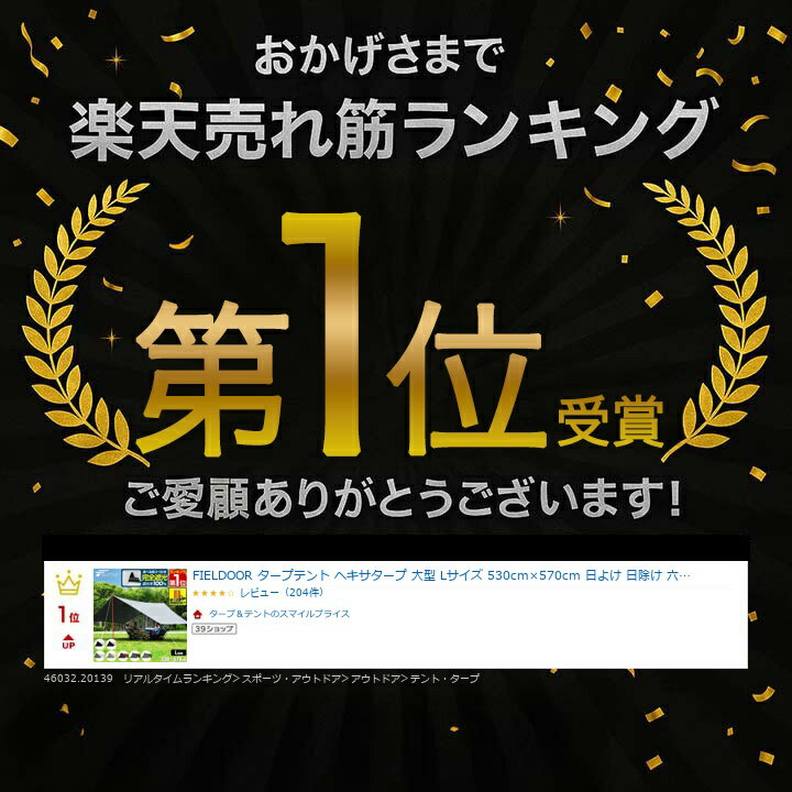 【楽天1位】FIELDOOR タープテント ヘキサタープ 大型 Lサイズ 530cm×570cm 日よけ 日除け 六角形 UVカット 高耐水 6人〜8人用 簡易テント サンシェード オーニング ヘキサゴンタープ タープ テント コンパクト アウトドア BBQ キャンプ 1年保証 ■[送料無料] - Image 3