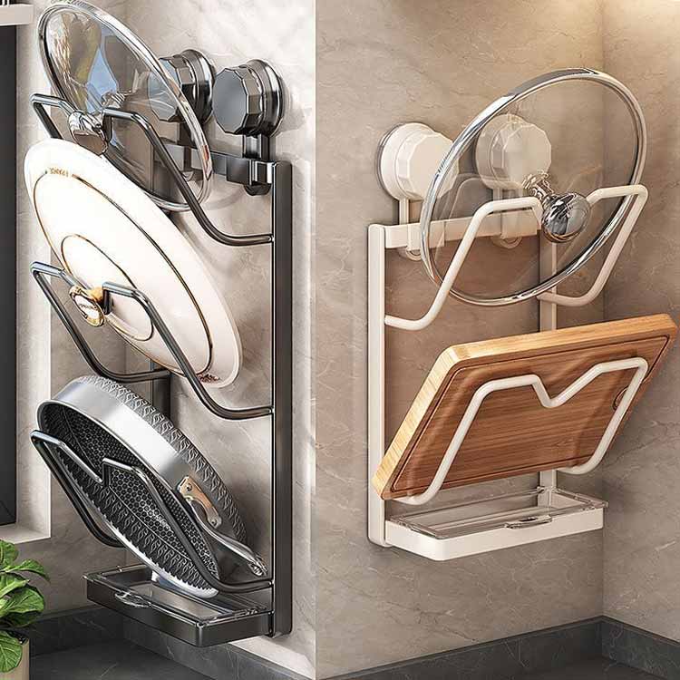 なべ蓋ホルダー 鍋蓋ラック 3段 水切りトレー付き 吸盤式鍋蓋ラック まな板ラック 鍋ふた 2段 吸盤式鍋..