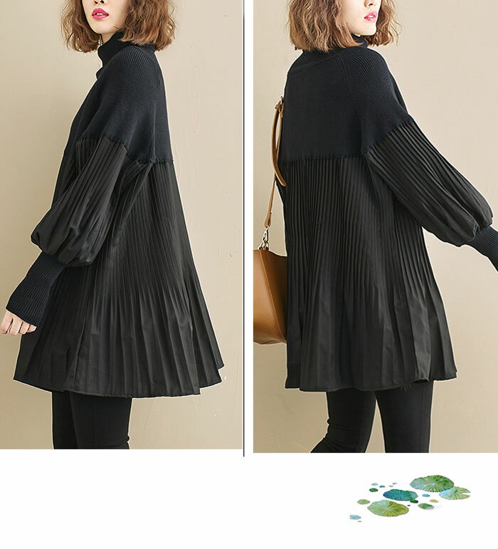 ブラウス トップス プルオーバー 秋 レディース 長袖 タートルネックネック ハイネック ドッキング フレア ふわふわ タック おしゃれ 大きいサイズ 秋冬 体型カバー ゆったり