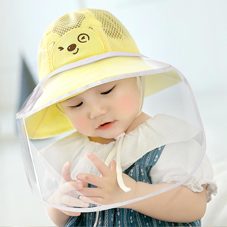 子供防護帽 フェイスカバー キッズ 帽子ベビーハット レインハット 漁師帽子 透明タイプ 男女兼用 透明シールド UVカット帽子 日よけ 帽子