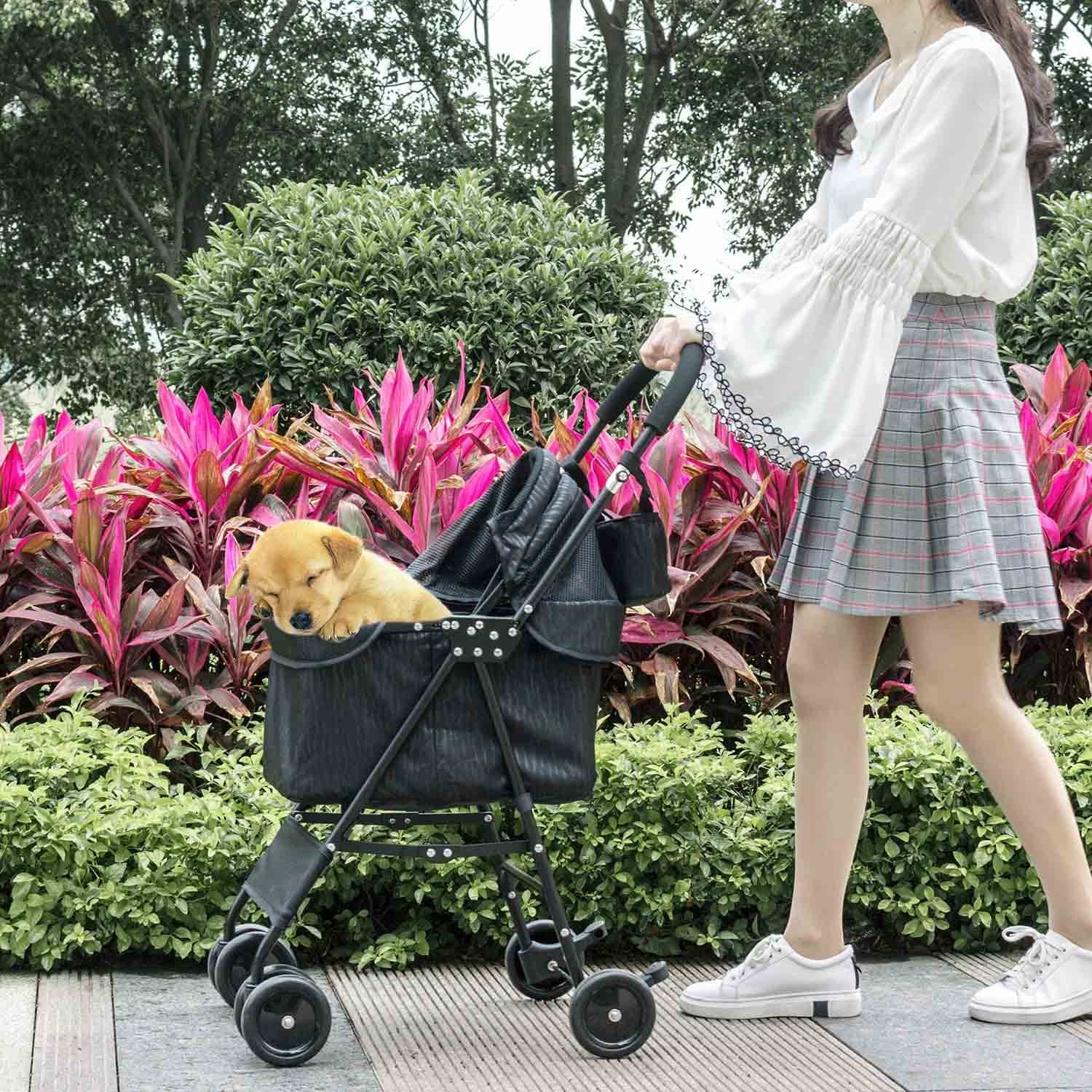 ペットカート 4輪 折りたたみ ペット カート 犬 猫 多頭用 ペットバギー リード2本付き ドッグカート ..