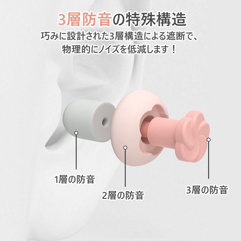 耳栓 睡眠 イヤープラグ 耳せん みみせん 40-60dB 騒音対策 聴覚過敏 遮音 防音 就寝 高性能 めざまし ..