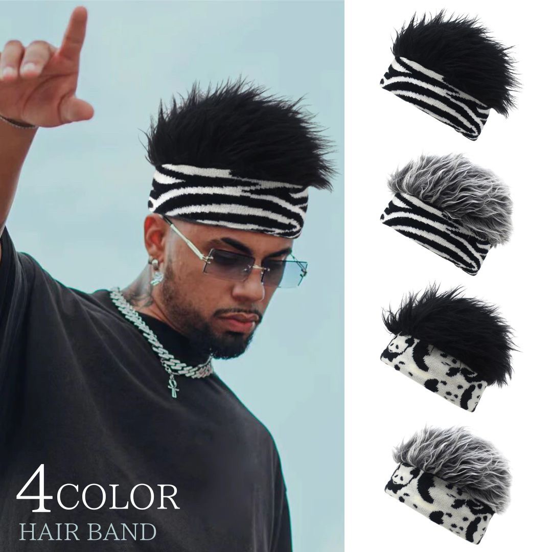 ヘアバンド メンズウィッグ ゼブラ柄 パンダ柄 全4種類 ウィッグ 帽子 バイザー シルバーヘアー フレアバイザー 髪の毛 ふさふさ 日よけ UV対策 調整可能 男女兼用 カジュアル スポーツ ゴルフ 釣り アウトドア プレゼント