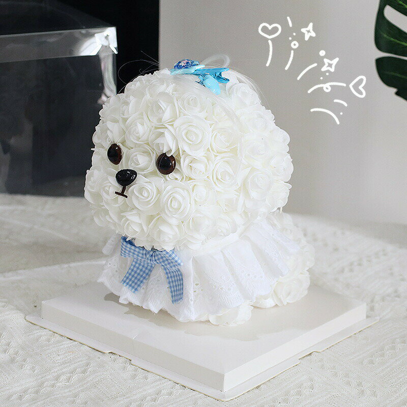 フラワードッグ1個 ミニチュアシュナウザー ローズ犬 誕生日 お祝い ギフト 薔薇 バラ 造花 犬グッズ