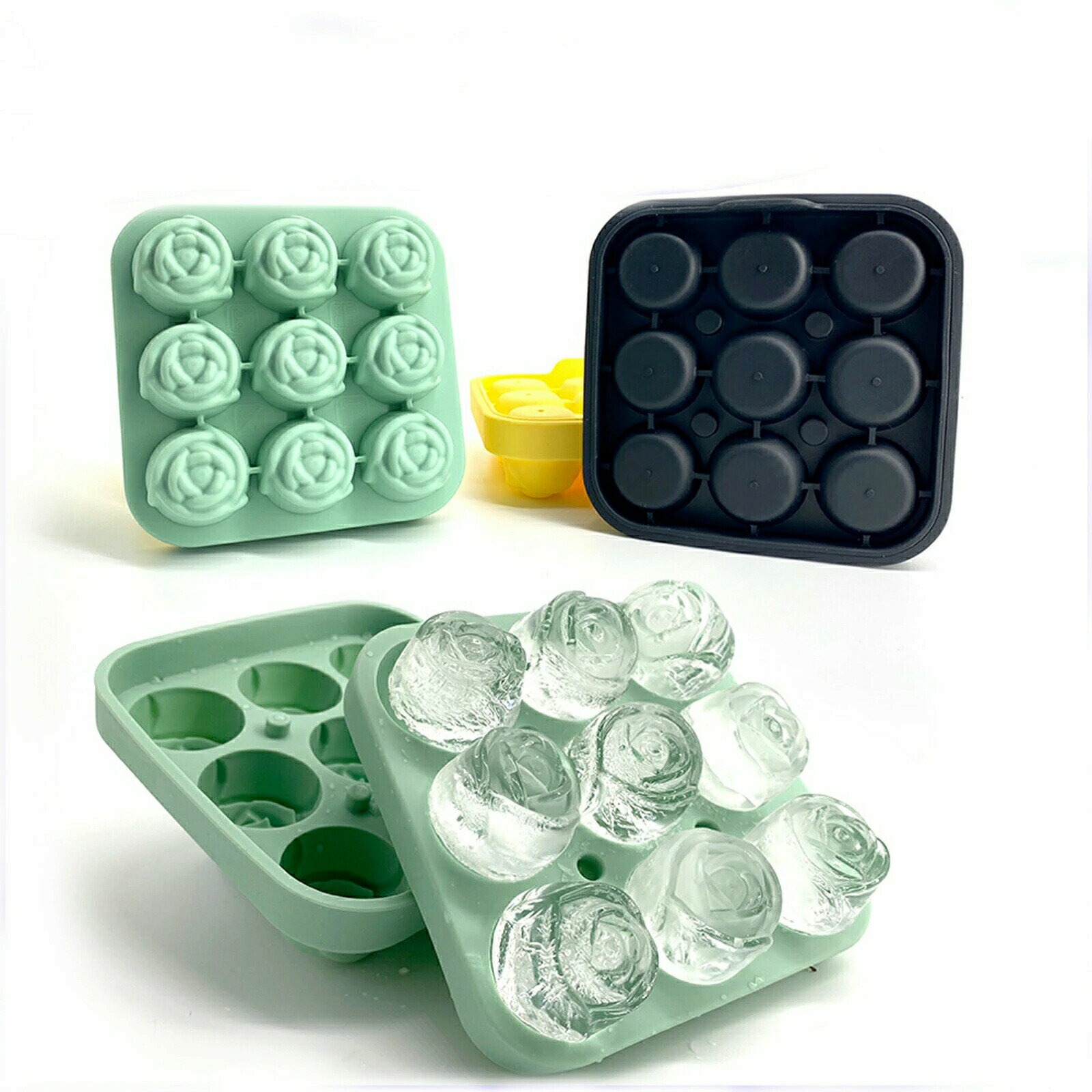 【送料無料】製氷皿 シリコン 製氷機 家庭用 製氷器 バラ氷 キッチン用品 バラ型 アイスボール ロック お酒 ソフトドリンク 自家製氷 アイス 夏 涼アイテム カフェ バー パブ アイストレー ふた付き ばら おしゃれ 4個取り 9個取り キッチン 台所 調理器具
