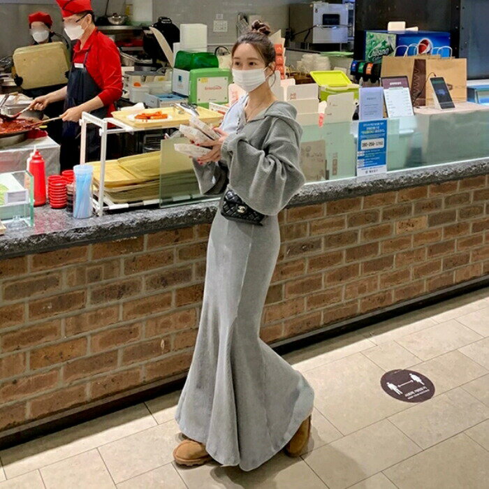 セットアップ 2点セット コーデュロイ トップス パーカー フーディー スカート ロング丈 レディース きれいめ カジュアル 大人 可愛い 体型カバー 韓国 ベージュ グレー ブラック 黒 春 秋 冬 20代 30代 40代 50代