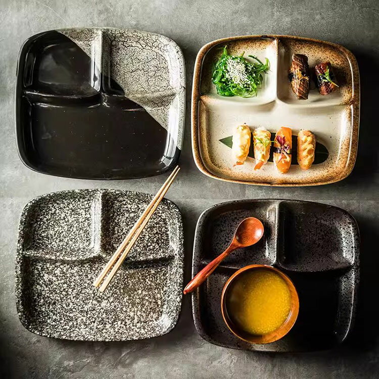 Rakuten - ランチプレート 仕切りプレート 日本式 おしゃれ 長方形 食器皿 三分格皿 仕切り皿 朝食皿 サラダ皿 ランチ皿 ディナー皿 トッピング皿 プレートバランスのとれた食事プレート 割れにくい キッチン雑貨 洋食器 和食器 磁器 電子レンジ/オーブンレンジ/冷蔵庫/食洗機対応 6色