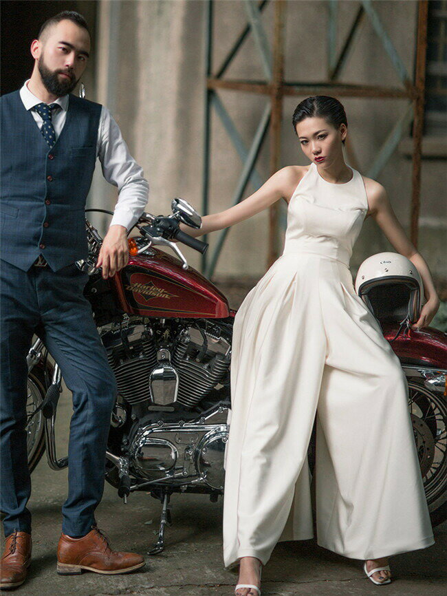 ホワイト ウェディングドレス Aライン ズボン パンツドレス ロングドレス ウェディングドレス レース 素地 ファスナータイプ s～xl Wedding Dress お花嫁 結婚式 旅行撮影演出 レディースウェディングドレス 透け感あり 高品質