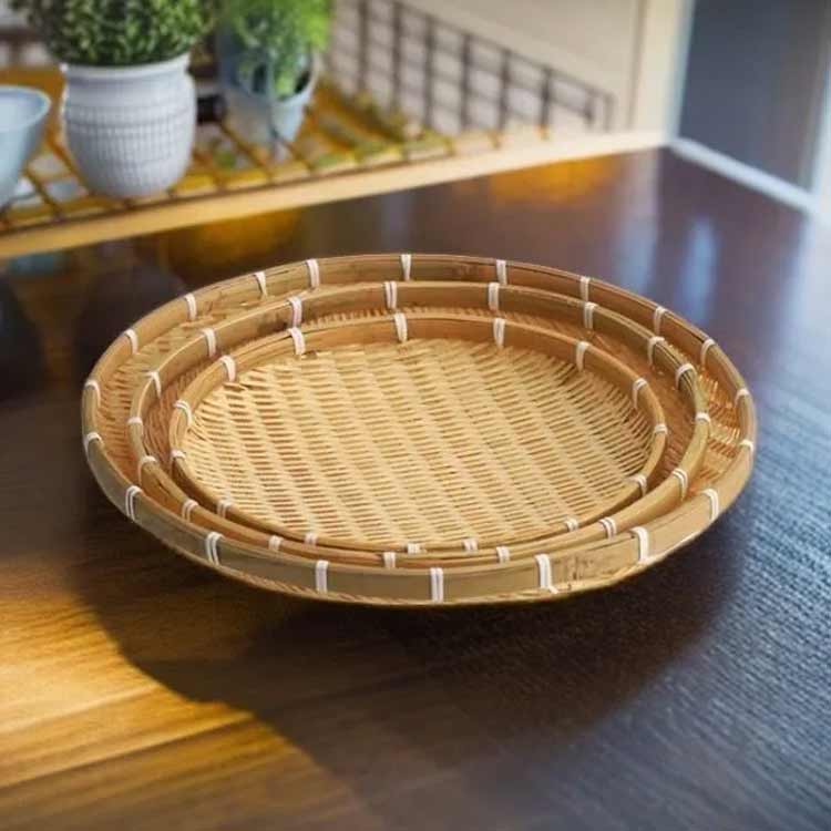 Rakuten - 丸竹ざる 盆ざる 盆ザル 竹製 丸盆ざる 丸ざる 竹ざる 水切りザル 干物 野菜 深型 丸 丸型 蕎麦ざる 職人 飲食店 料理 日本料理 海鮮 盛り皿 皿 笊 水切り そば