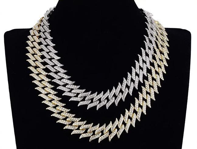 太い チェーン ネックレス 極太 マイアミ キューバン ヒップホップ ごつい ラップ アメリカン ストリート ICED OUT アイスアウト 菱形 ストーン いっぱい ブレスレット メンズ 幅 18 mm アクセサリー