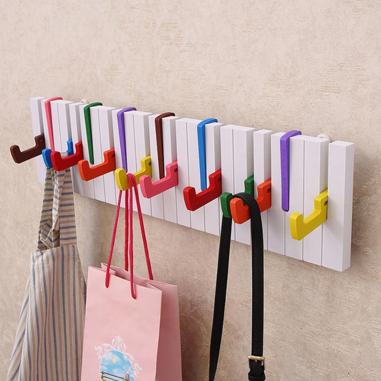 鍵盤 ウォールハンガー 【16連 ハンガーフック 鍵 折り畳み式 壁掛け 長60*高14.6*厚さ1.8cm】ピアノキーボードのコートハンガー おしゃれ 壁掛けハンガー 壁掛けフック コートハンガー コート掛け スーツ掛け 帽子掛け 【16連