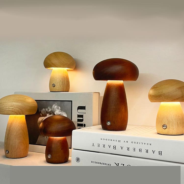 D充電式 キノコランプ キノコランプ 和室 雰囲気作り キノコ型ナイトライト タッチスイッチ ナイトライト きのこ 間接照明 天然木 飾り 室内 調光 おしゃれ かわいい 洋室 癒し LE ナチュラル 非常灯 防災用