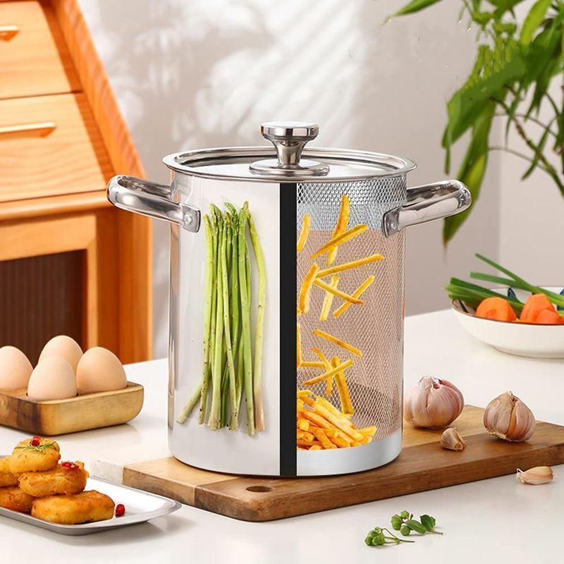 乐天商城 - パスタ鍋 揚げ鍋 5.5L IH対応 層ステンレス構造 シルバー ステンレス ステンレス パスタ鍋 パスタトング付き (パスタポ