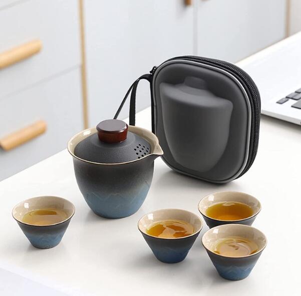 乐天商城 - 中国茶器 4点セット 便携 おしゃれ 茶器セット 旅行ティーセット 和風 携帯急須 中国茶 台湾茶 収納バッグ付き 陶器湯呑みセット コンパクト お出かけ用 黒い お茶用品 茶道具 持ちやすい