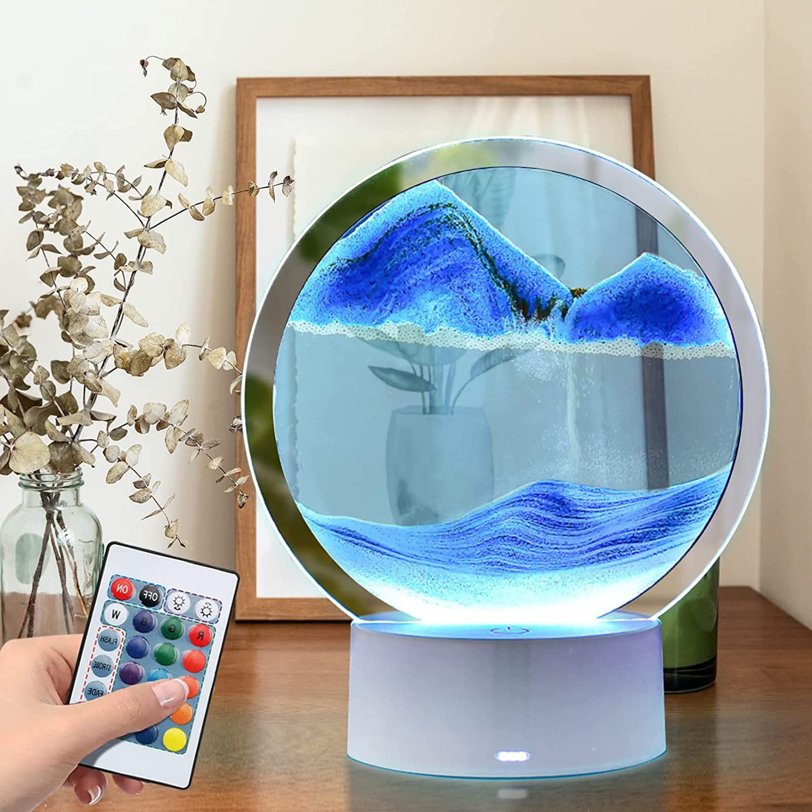 Sandglasses - サンドピクチャー 動く砂のアート絵 LEDライト付き流れる砂フレーム 飾り 置物 3D抽象的な風景 オフィスの装飾 デスクトップ ホーム オフィス 仕事装飾品