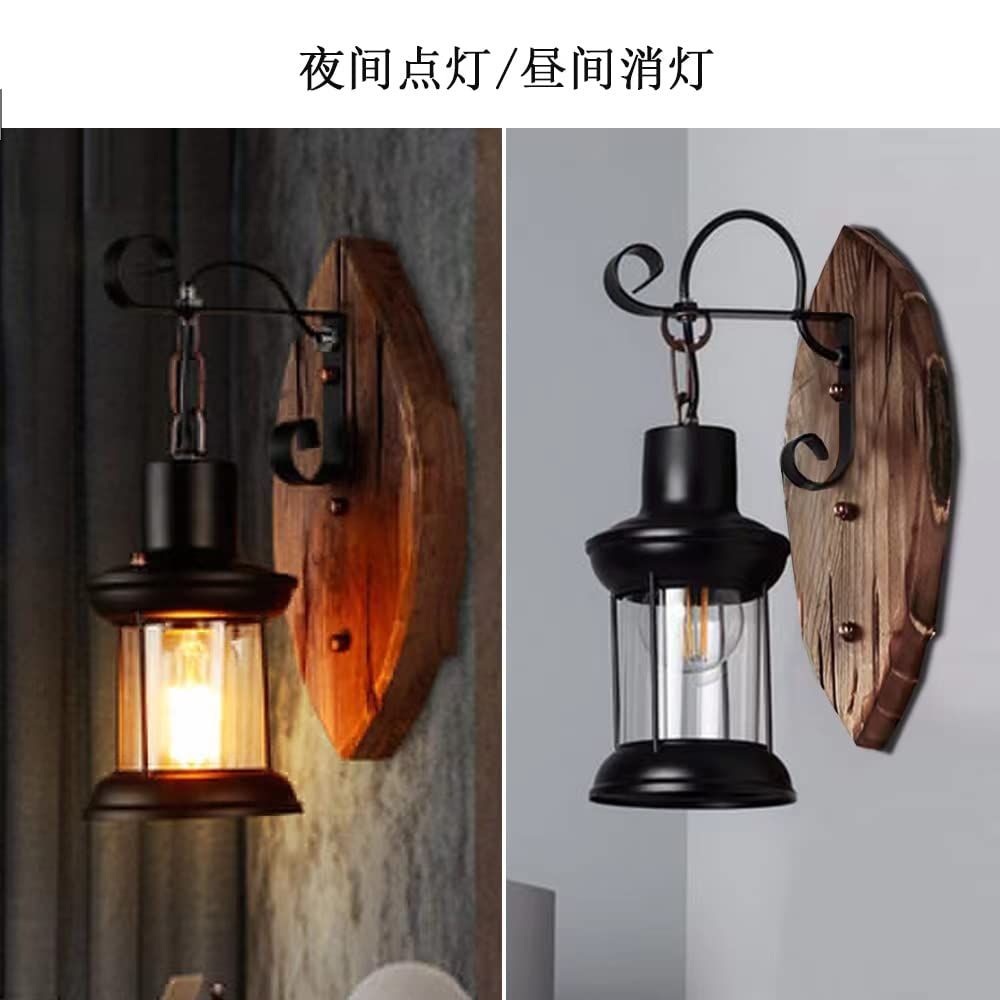 ブラケットライト ランタン型 玄関灯 工業系 レトロ風 天然木 ウォールランプ ガラス アンティーク調 北欧 E26口金 壁掛け照明 おしゃれ インテリア 室内 電球無し 1灯 ブロンズ