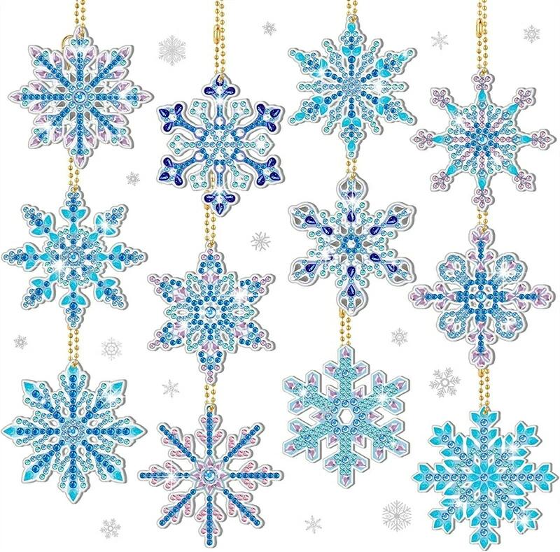 刺繍キット5D ダイヤモンドアート キーホルダー 12枚雪花セット クリスマスストラップ キット ダイヤモンドペインティングインテリア ハンドメイド クロスステッチ ダイアモンドアート 手芸 ダイヤモンド絵画 DIY 大人 子供
