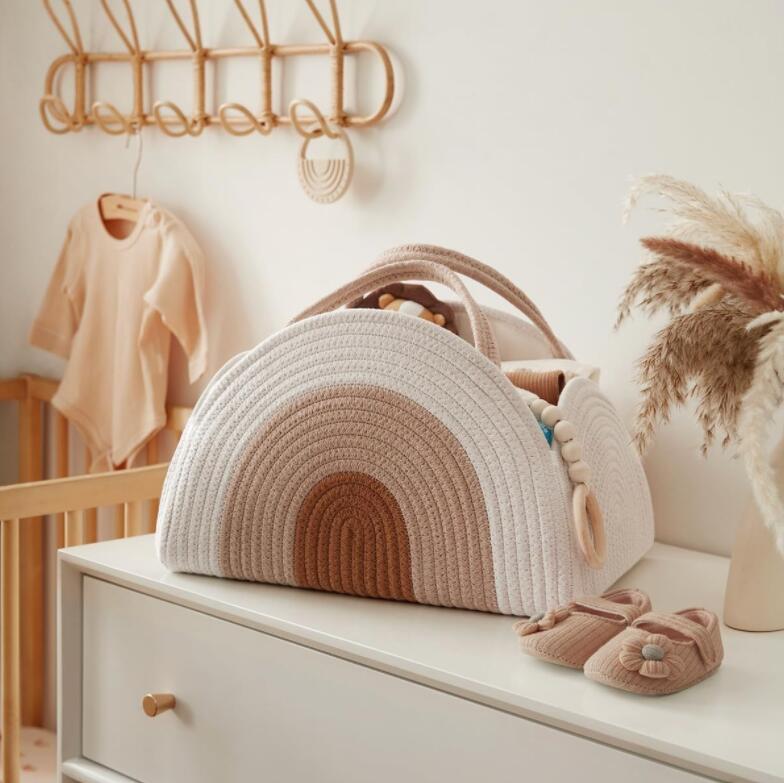 おむつストッカー おしゃれ おむつ入れ 大容量 仕切り おむつバッグ 出産祝いおむつ収納 バスケット ロ..